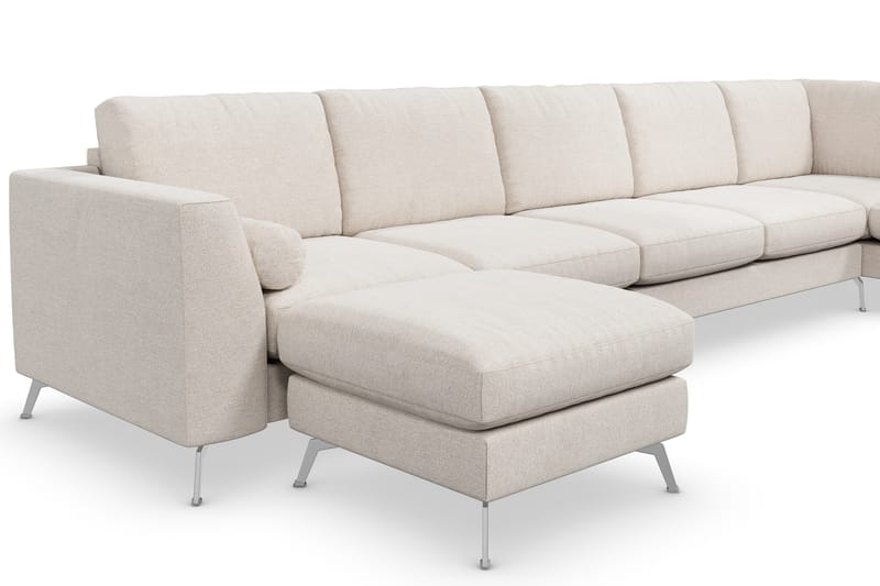 Ocean Lyx 6-personers Højrevendt U-formet Sofa med Divan og Chaiselong + Fodskammel i Stof - Beige - Møbler - Sofaer - Sofa med chaiselong