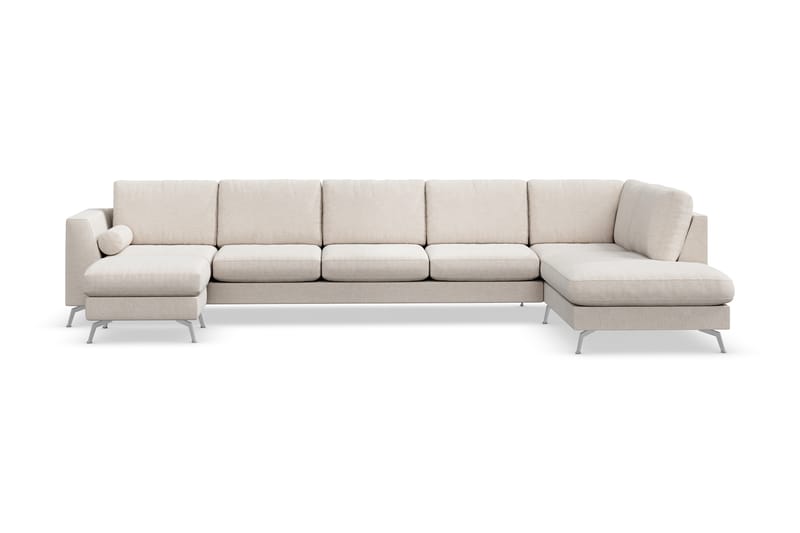 Ocean Lyx 6-personers Højrevendt U-formet Sofa med Divan og Chaiselong + Fodskammel i Stof - Beige - Møbler - Sofaer - Sofa med chaiselong