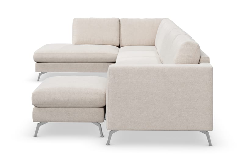 Ocean Lyx 6-personers Venstrevendt U-formet Sofa med Divan og Chaiselong + Fodskammel i Stof - Beige - Møbler - Sofaer - Sofa med chaiselong