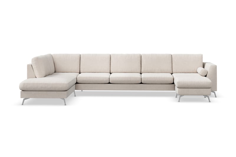 Ocean Lyx 6-personers Venstrevendt U-formet Sofa med Divan og Chaiselong + Fodskammel i Stof - Beige - Møbler - Sofaer - Sofa med chaiselong