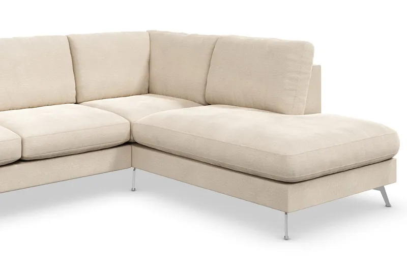 Ocean Lyx 6-personers Højrevendt U-formet Sofa med Divan og Chaiselong + Fodskammel i Fløjl - Beige - Møbler - Sofaer - U Sofa