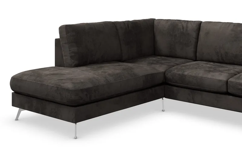 Ocean Lyx 6-personers Venstrevendt U-formet Sofa med Divan og Chaiselong + Fodskammel i Fløjl - Mørkegrå - Møbler - Sofaer - Sofa med chaiselong