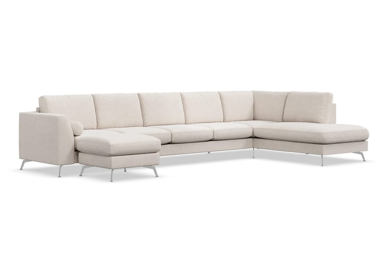 Ocean Lyx 6-personers Højrevendt U-formet Sofa med Divan og Chaiselong + Fodskammel i Stof - Beige - Møbler - Sofaer - U Sofa