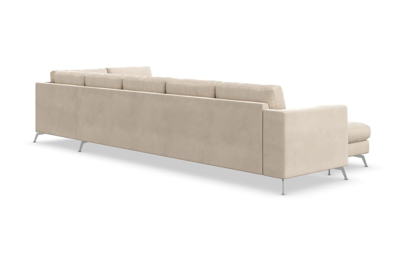 Ocean Lyx 6-personers Højrevendt U-formet Sofa med Divan og Chaiselong + Fodskammel i Fløjl - Beige - Møbler - Sofaer - U Sofa