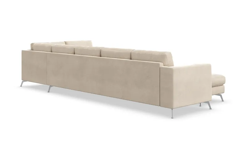 Ocean Lyx 6-personers Højrevendt U-formet Sofa med Divan og Chaiselong + Fodskammel i Fløjl - Beige - Møbler - Sofaer - U Sofa