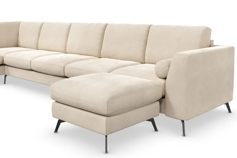 Ocean Lyx 6-personers Venstrevendt U-formet Sofa med Divan og Chaiselong + Fodskammel i Fløjl - Beige - Møbler - Sofaer - Sofa med chaiselong