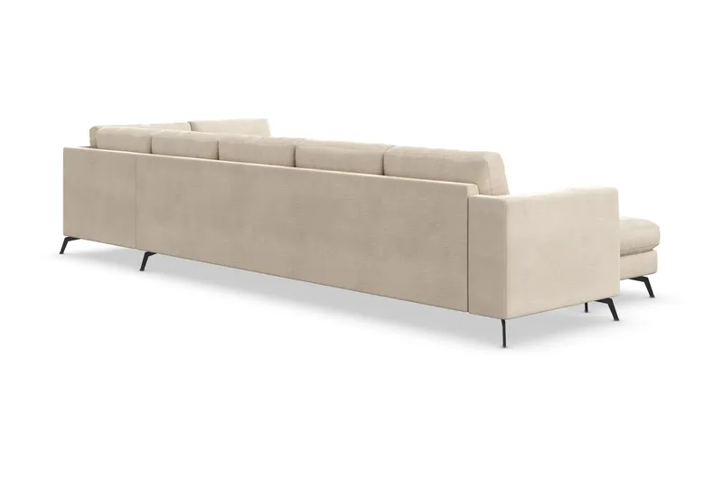 Ocean Lyx 6-personers Højrevendt U-formet Sofa med Divan og Chaiselong + Fodskammel i Fløjl - Beige - Møbler - Sofaer - U Sofa