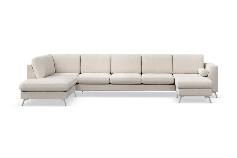 Ocean Lyx 6-personers Venstrevendt U-formet Sofa med Divan og Chaiselong + Fodskammel i Stof - Beige - Møbler - Sofaer - Sofa med chaiselong