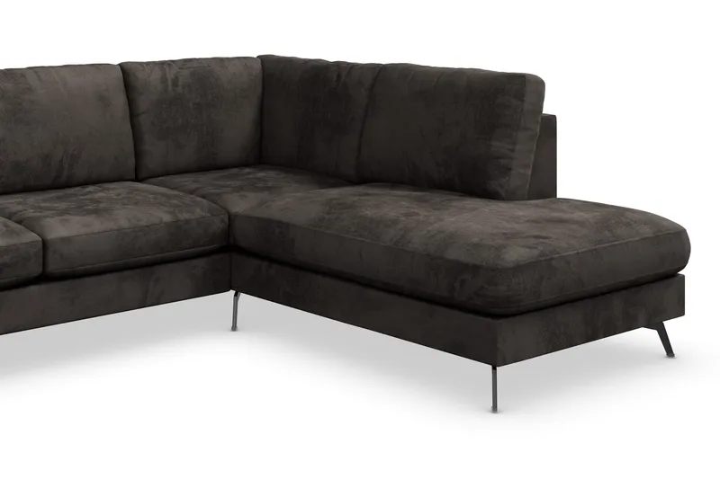 Ocean Lyx 6-personers Højrevendt U-formet Sofa med Divan og Chaiselong + Fodskammel i Fløjl - Mørkegrå - Møbler - Sofaer - U Sofa