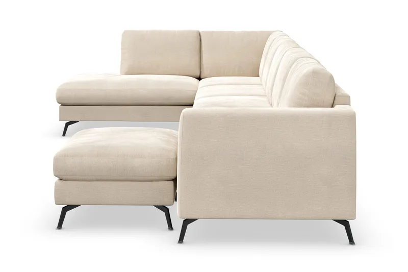 Ocean Lyx 6-personers Venstrevendt U-formet Sofa med Divan og Chaiselong + Fodskammel i Fløjl - Beige - Møbler - Sofaer - Sofa med chaiselong