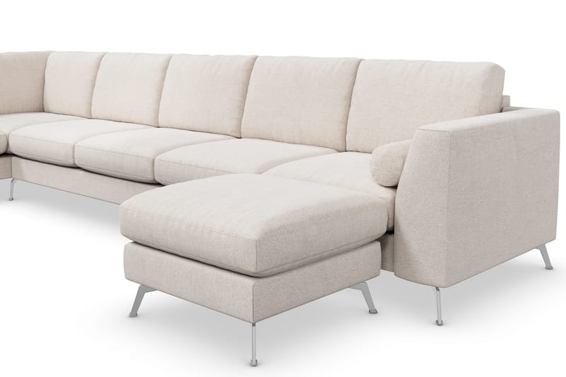 Ocean Lyx 6-personers Venstrevendt U-formet Sofa med Divan og Chaiselong + Fodskammel i Stof - Beige - Møbler - Sofaer - Sofa med chaiselong