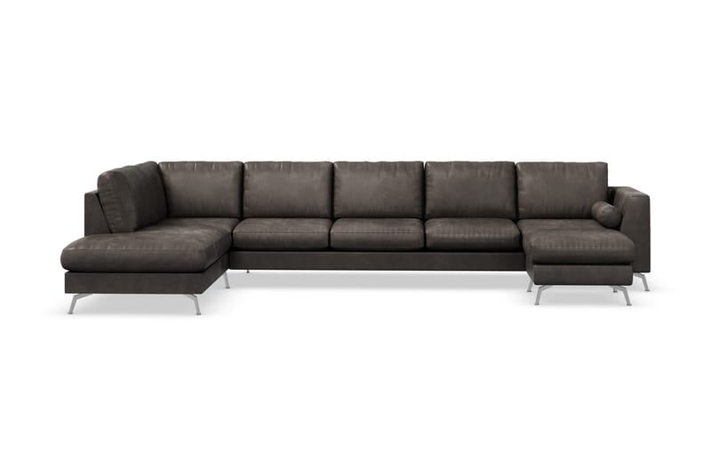 Ocean Lyx 6-personers Venstrevendt U-formet Sofa med Divan og Chaiselong + Fodskammel i Kunstlæder - Mørkegrå - Møbler - Sofaer - Sofa med chaiselong