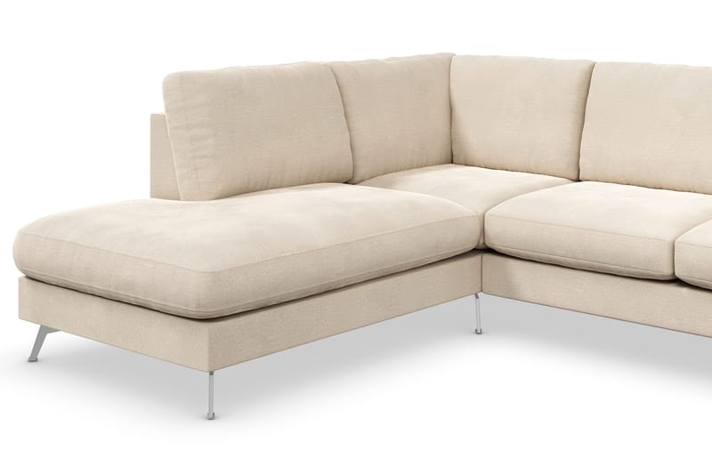 Ocean Lyx 6-personers Venstrevendt U-formet Sofa med Divan og Chaiselong + Fodskammel i Fløjl - Beige - Møbler - Sofaer - Sofa med chaiselong
