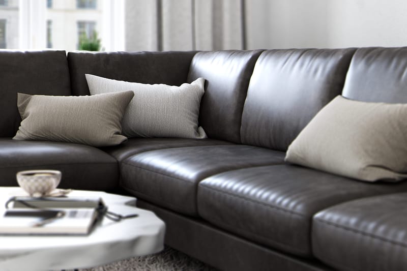 Ocean Lyx 6-personers Venstrevendt U-formet Sofa med Divan og Chaiselong + Fodskammel i Kunstlæder - Mørkegrå - Møbler - Sofaer - Sofa med chaiselong