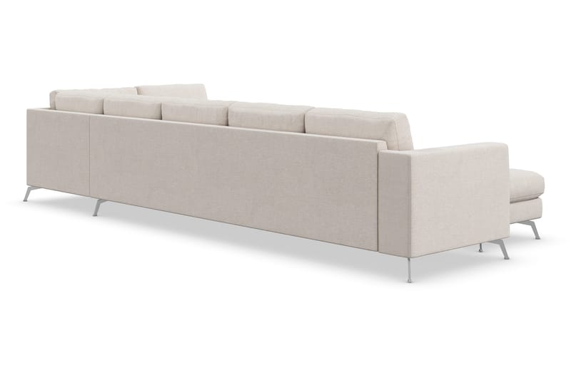 Ocean Lyx 6-personers Højrevendt U-formet Sofa med Divan og Chaiselong + Fodskammel i Stof - Beige - Møbler - Sofaer - U Sofa