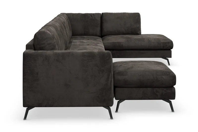 Ocean Lyx 6-personers Højrevendt U-formet Sofa med Divan og Chaiselong + Fodskammel i Fløjl - Mørkegrå - Møbler - Sofaer - U Sofa