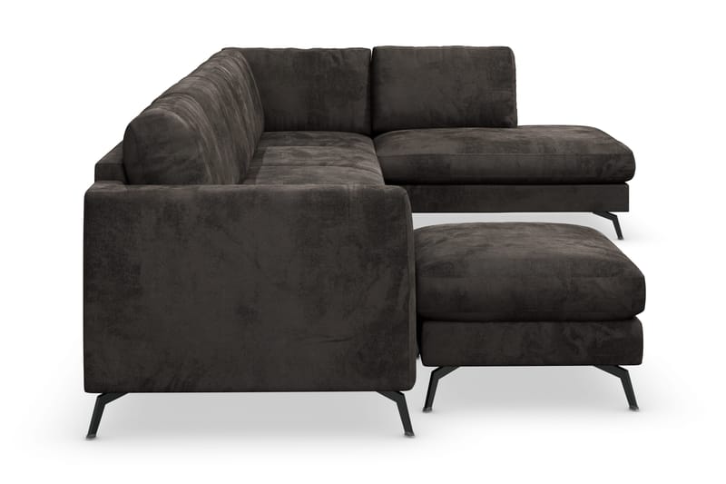 Ocean Lyx 6-personers Højrevendt U-formet Sofa med Divan og Chaiselong + Fodskammel i Fløjl - Mørkegrå - Møbler - Sofaer - U Sofa