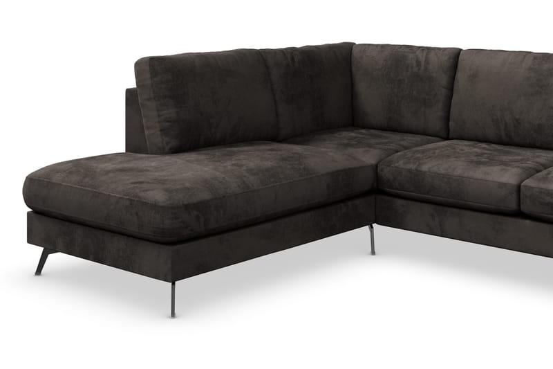 Ocean Lyx 6-personers Venstrevendt U-formet Sofa med Divan og Chaiselong + Fodskammel i Fløjl - Mørkegrå - Møbler - Sofaer - Sofa med chaiselong