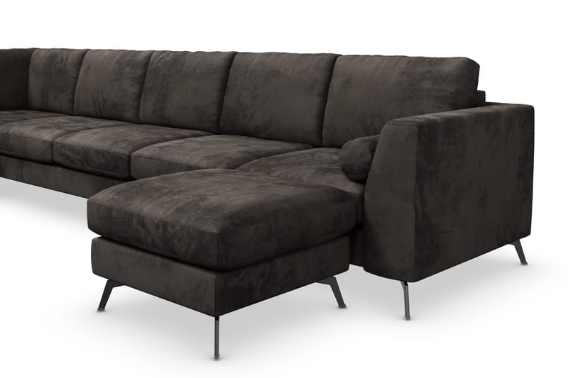 Ocean Lyx 6-personers Venstrevendt U-formet Sofa med Divan og Chaiselong + Fodskammel i Fløjl - Mørkegrå - Møbler - Sofaer - Sofa med chaiselong