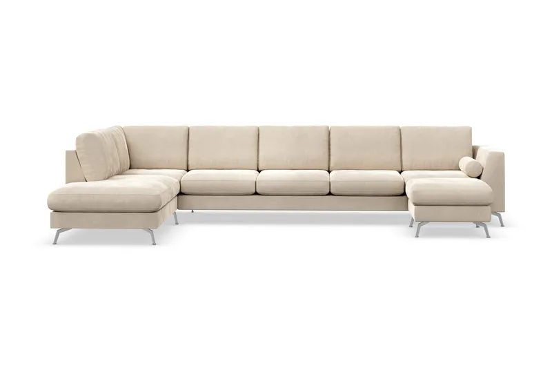 Ocean Lyx 6-personers Venstrevendt U-formet Sofa med Divan og Chaiselong + Fodskammel i Fløjl, Beige