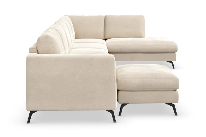 Ocean Lyx 6-personers Højrevendt U-formet Sofa med Divan og Chaiselong + Fodskammel i Fløjl - Beige - Møbler - Sofaer - U Sofa