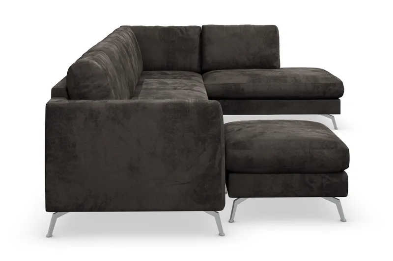 Ocean Lyx 6-personers Højrevendt U-formet Sofa med Divan og Chaiselong + Fodskammel i Fløjl - Mørkegrå - Møbler - Sofaer - U Sofa