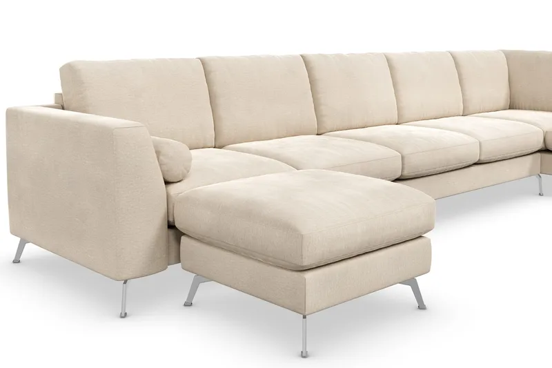 Ocean Lyx 6-personers Højrevendt U-formet Sofa med Divan og Chaiselong + Fodskammel i Fløjl - Beige - Møbler - Sofaer - U Sofa