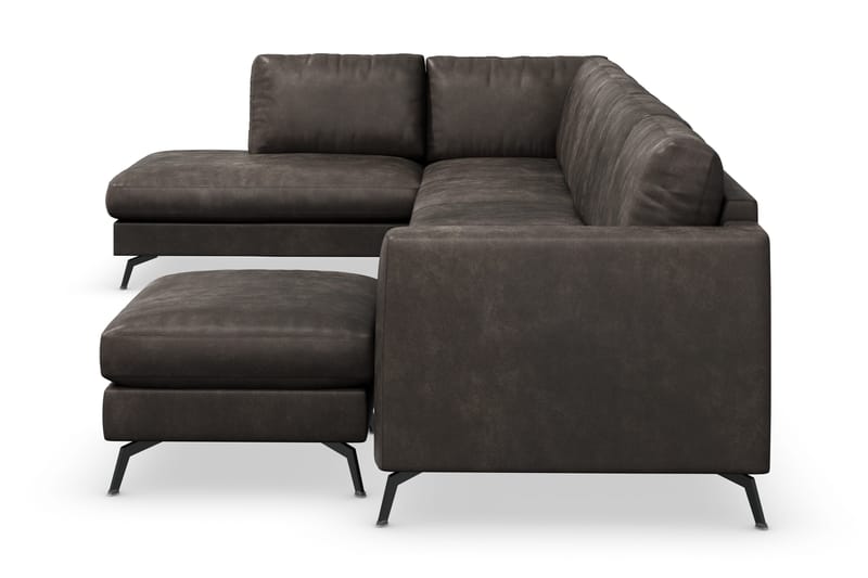 Ocean Lyx 6-personers Venstrevendt U-formet Sofa med Divan og Chaiselong + Fodskammel i Kunstlæder - Mørkegrå - Møbler - Sofaer - Sofa med chaiselong