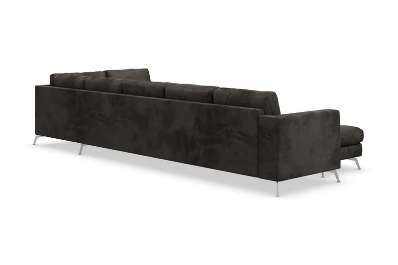 Ocean Lyx 6-personers Højrevendt U-formet Sofa med Divan og Chaiselong + Fodskammel i Fløjl - Mørkegrå - Møbler - Sofaer - U Sofa