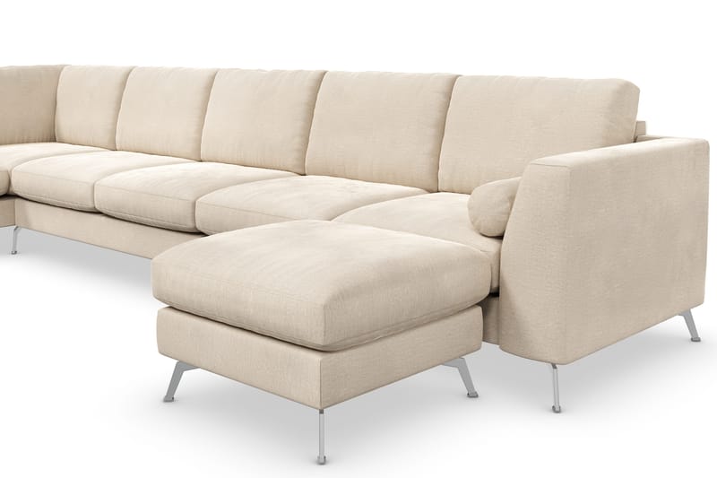 Ocean Lyx 6-personers Venstrevendt U-formet Sofa med Divan og Chaiselong + Fodskammel i Fløjl - Beige - Møbler - Sofaer - Sofa med chaiselong
