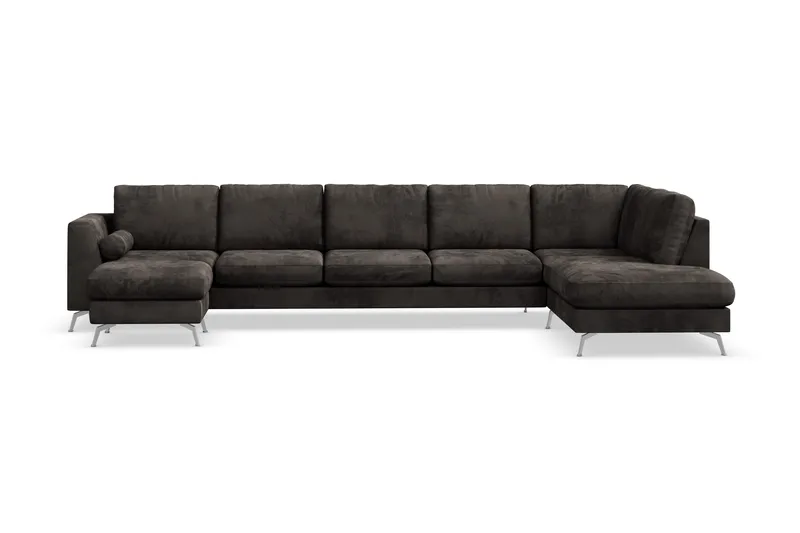 Ocean Lyx 6-personers Højrevendt U-formet Sofa med Divan og Chaiselong + Fodskammel i Fløjl - Mørkegrå - Møbler - Sofaer - U Sofa