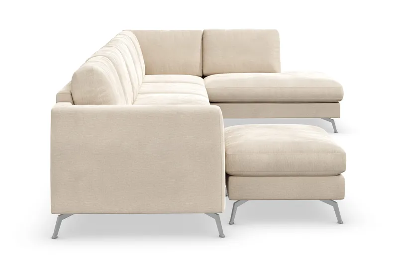 Ocean Lyx 6-personers Højrevendt U-formet Sofa med Divan og Chaiselong + Fodskammel i Fløjl - Beige - Møbler - Sofaer - U Sofa