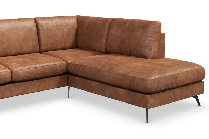 Ocean Lyx 6-personers Højrevendt U-formet Sofa med Divan og Chaiselong + Fodskammel i Kunstlæder - Brun - Møbler - Sofaer - U Sofa