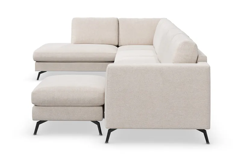 Ocean Lyx 6-personers Venstrevendt U-formet Sofa med Divan og Chaiselong + Fodskammel i Stof - Beige - Møbler - Sofaer - Sofa med chaiselong