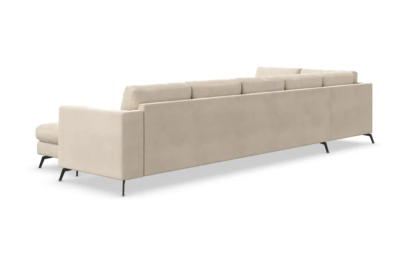 Ocean Lyx 6-personers Venstrevendt U-formet Sofa med Divan og Chaiselong + Fodskammel i Fløjl - Beige - Møbler - Sofaer - Sofa med chaiselong