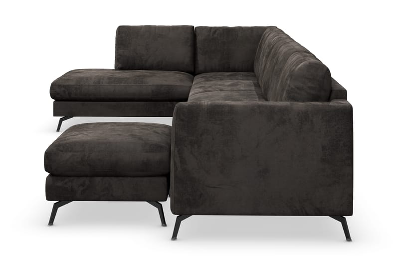 Ocean Lyx 6-personers Venstrevendt U-formet Sofa med Divan og Chaiselong + Fodskammel i Fløjl - Mørkegrå - Møbler - Sofaer - Sofa med chaiselong