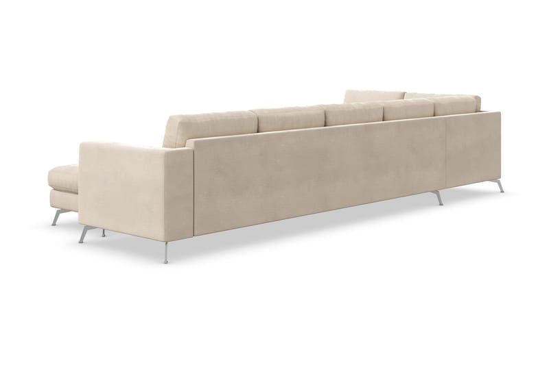 Ocean Lyx 6-personers Venstrevendt U-formet Sofa med Divan og Chaiselong + Fodskammel i Fløjl - Beige - Møbler - Sofaer - Sofa med chaiselong