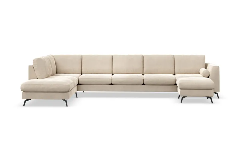 Ocean Lyx 6-personers Venstrevendt U-formet Sofa med Divan og Chaiselong + Fodskammel i Fløjl - Beige - Møbler - Sofaer - Sofa med chaiselong
