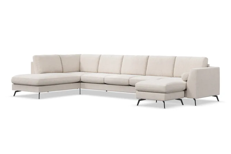 Ocean Lyx 6-personers Venstrevendt U-formet Sofa med Divan og Chaiselong + Fodskammel i Stof - Beige - Møbler - Sofaer - Sofa med chaiselong