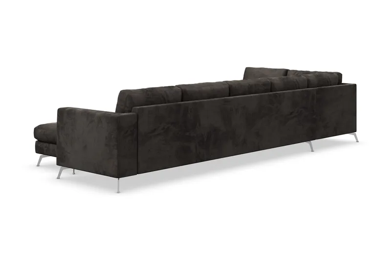 Ocean Lyx 6-personers Venstrevendt U-formet Sofa med Divan og Chaiselong + Fodskammel i Fløjl - Mørkegrå - Møbler - Sofaer - Sofa med chaiselong