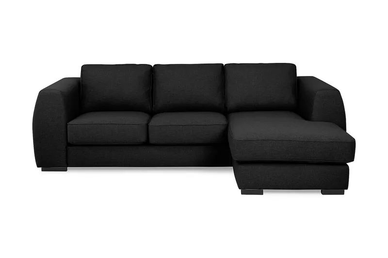 Optus 3-personers Vendbar L-formet Chaiselongsofa i Stof, Sort