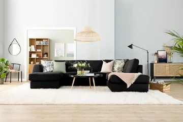 Optus 3-personers Vendbar L-formet Chaiselongsofa i Stof - Sort - Møbler - Sofaer - Sofa med chaiselong