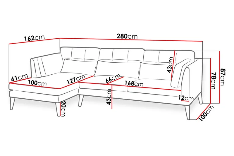 Pacyfic sofa med diva 280x162x100 cm - Møbler - Sofaer - Sofa med chaiselong