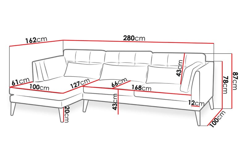 Pacyfic sofa med diva 280x162x100 cm - Sofa med chaiselong - 4 personers sofa med chaiselong