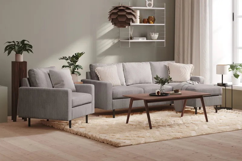 Peppe 3-personers Vendbar L-formet Divansofa i Manchester - Mørkegrå - Møbler - Sofaer - Sofa med chaiselong