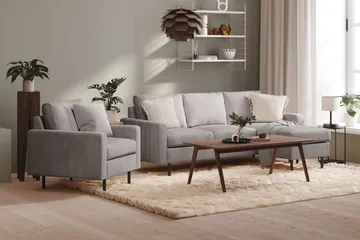 Peppe 3-personers Vendbar L-formet Divansofa i Manchester - Mørkegrå - Møbler - Sofaer - Sofa med chaiselong