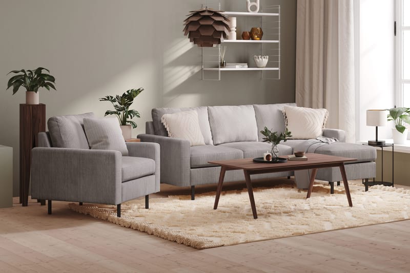 Peppe 3-personers Vendbar L-formet Divansofa i Manchester - Mørkegrå - Møbler - Sofaer - Sofa med chaiselong