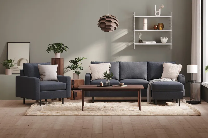 Peppe 3-personers Vendbar L-formet Divansofa i Stof - Mørkegrå - Møbler - Sofaer - Sofa med chaiselong