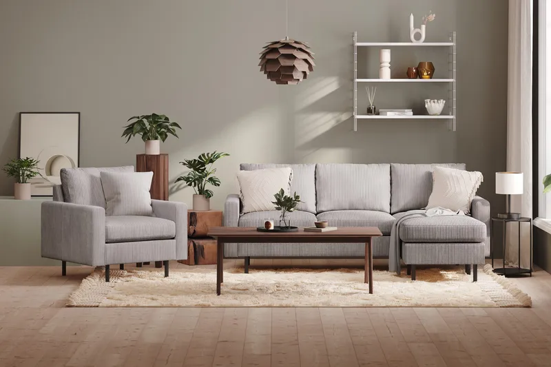 Peppe 3-personers Vendbar L-formet Divansofa i Manchester - Mørkegrå - Møbler - Sofaer - Sofa med chaiselong