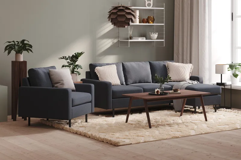 Peppe 3-personers Vendbar L-formet Divansofa i Stof - Mørkegrå - Møbler - Sofaer - Sofa med chaiselong